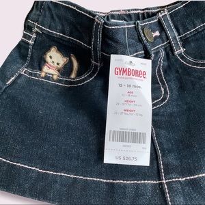 Gymboree Denim Skirt with Embroidered Cat on pocket  / Skort Built in Panty